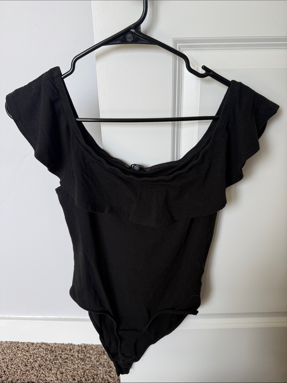 Black Off-Shoulder Ruffle Kids One-Piece - Picture 2 of 3